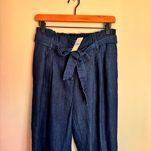 Loft Pants Size Medium Denim Paperbag Tie Elastic Waist Linen Lyocell Blend - Picture 5 of 11